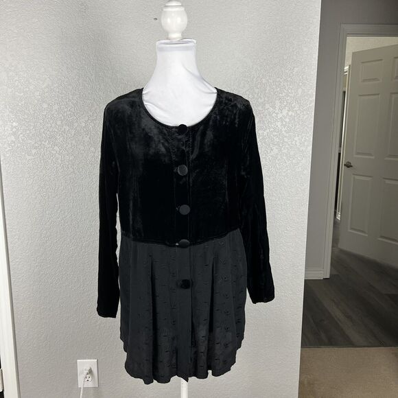 Nooshin Femme S Button Up Black Velvet Mixed Media Tunic Jacket - Picture 2 of 6